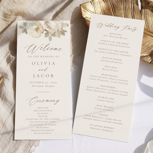 Elegant Vintage Floral Cream Wedding Program