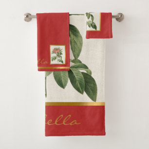 Elegant Vintage Floral Customize Color And Text Bath Towel Set