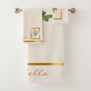 Elegant Vintage Floral Customize Color And Text Bath Towel Set