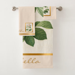 Elegant Vintage Floral Customize Color And Text Bath Towel Set