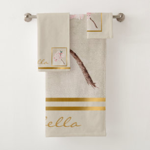 Elegant Vintage Floral Customize Color And Text Bath Towel Set