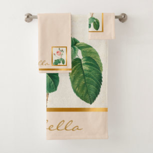 Elegant Vintage Floral Customize Color And Text Bath Towel Set