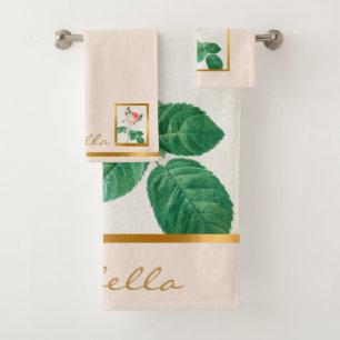 Elegant Vintage Floral Customize Color And Text Bath Towel Set