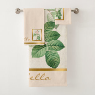 Elegant Vintage Floral Customize Color And Text Bath Towel Set