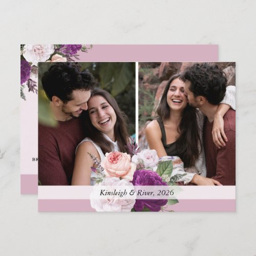 Elegant Vintage Floral Dusty Mauve Save The Date Announcement Postcard