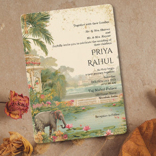 Elegant Vintage Floral Elephants Indian Wedding Invitation
