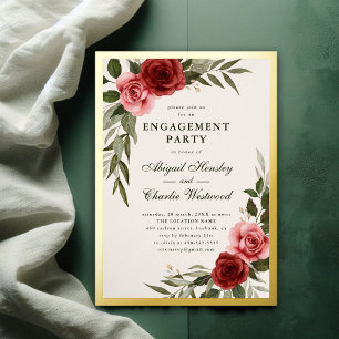 Elegant Vintage Floral Engagement Party Foil Invitation