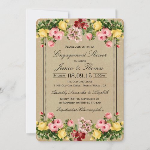 Elegant Vintage Floral Engagement Shower Or Party Invitation