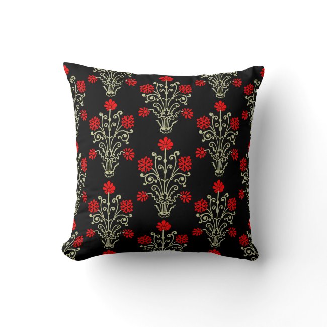 Elegant Vintage Floral Etching Red Gold Pillow