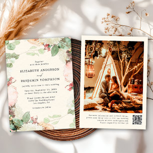 Elegant Vintage Floral Eucalyptus Roses Wedding Invitation