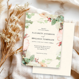 Elegant Vintage Floral Eucalyptus Roses Wedding Invitation
