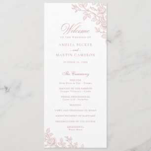 Elegant Vintage Floral Frame Blush Pink Wedding Program