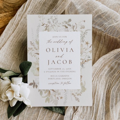 Elegant Vintage Floral Frame Cream Wedding Invitation