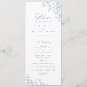 Elegant Vintage Floral Frame Dusty Blue Wedding Program