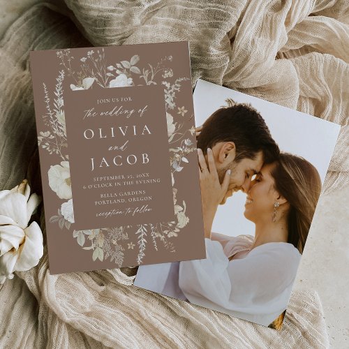 Elegant Vintage Floral Frame Photo Wedding Invitation