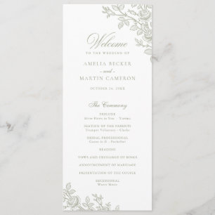 Elegant Vintage Floral Frame Sage Green Wedding Program
