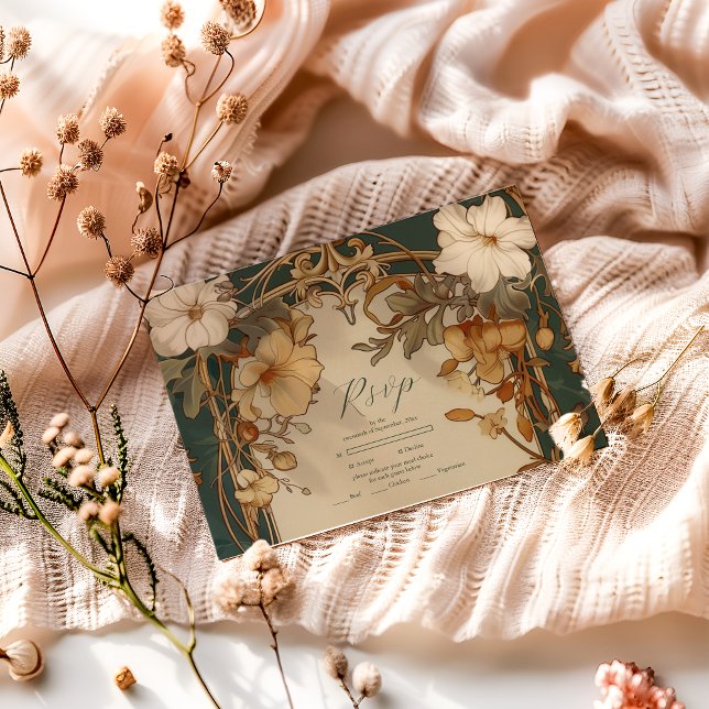 Elegant Vintage Floral Frame Wedding RSVP Card (Creator Uploaded)