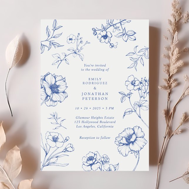 Elegant Vintage Floral French Blue Wedding Invitation (Creator Uploaded)