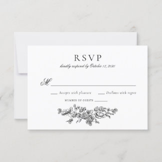 Elegant Vintage Floral French Wedding RSVP Invitation