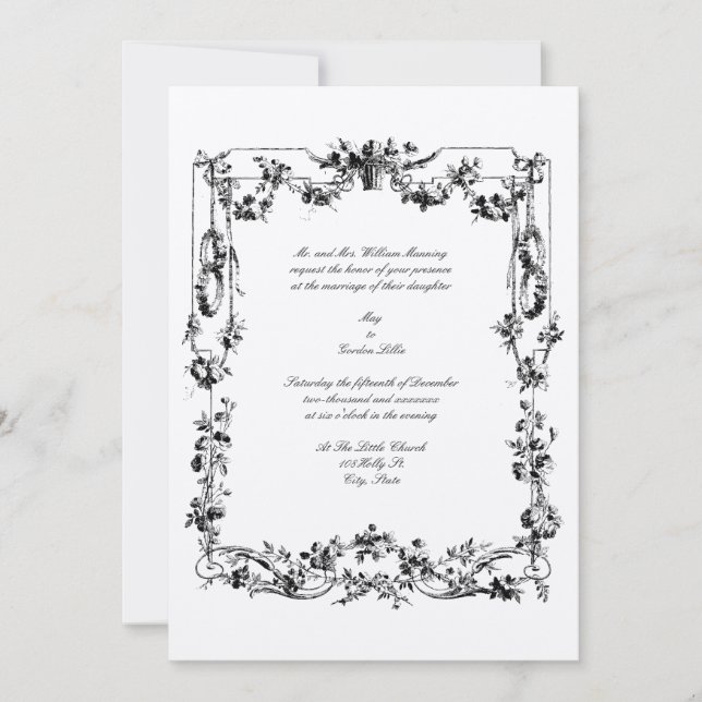 Elegant Vintage Floral Garlands & Ribbons Wedding Invitation (Front)