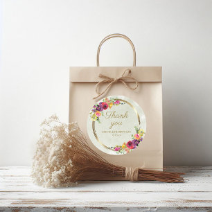 Elegant Vintage Floral Gold Birthday Thank You Classic Round Sticker