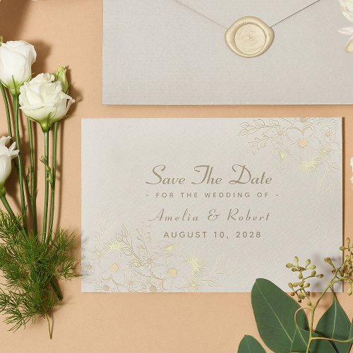 Elegant Vintage Floral Gold Wedding Save The Date