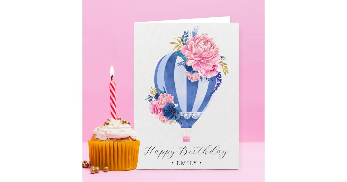 Elegant Vintage Floral Hot Air Balloon Birthday Card | Zazzle