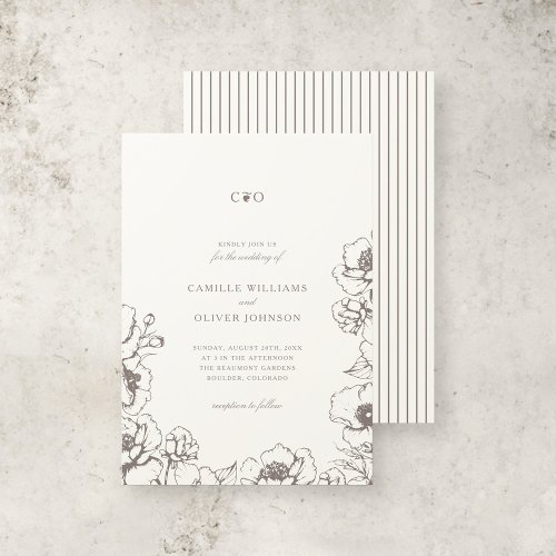 Elegant Vintage Floral Initials Garden Wedding Invitation