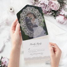 Elegant Vintage Floral Lace Frame Photo Wedding