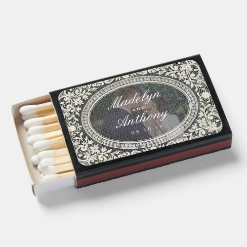 Elegant Vintage Floral Lace Frame Photo Wedding Matchboxes