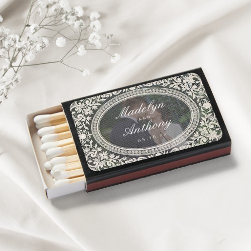 Elegant Vintage Floral Lace Frame Photo Wedding Matchboxes