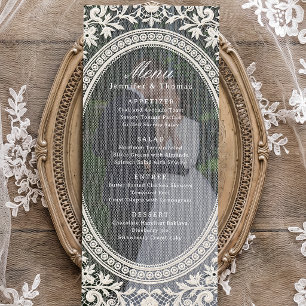 Elegant Vintage Floral Lace Frame Photo Wedding Menu