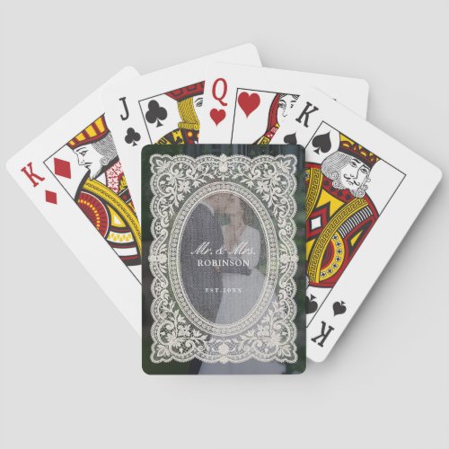 Elegant Vintage Floral Lace Frame Photo Wedding Poker Cards