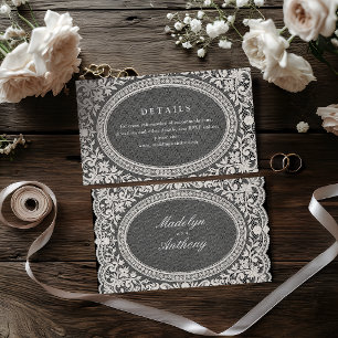 Elegant Vintage Floral Lace Frame Wedding Details Place Card