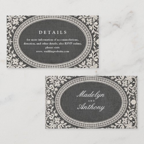 Elegant Vintage Floral Lace Frame Wedding Details Place Card