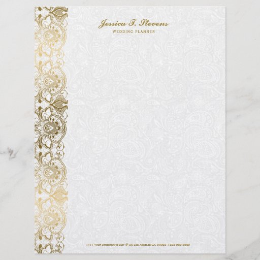 Elegant vintage floral lace gold tones on white letterhead