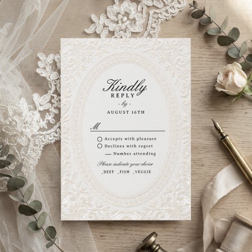 Elegant Vintage Floral Lace Traditional Wedding RSVP Card