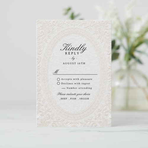 Elegant Vintage Floral Lace Traditional Wedding RSVP Card