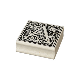Elegant Vintage Floral Letter A Monogram Rubber Stamp