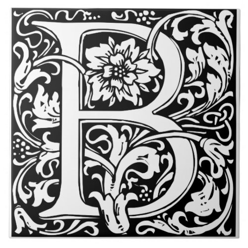 Elegant Vintage Floral Letter B Monogram Ceramic Tile