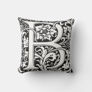 Elegant Vintage Floral Letter B Monogram Outdoor Pillow
