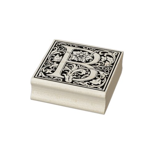 Elegant Vintage Floral Letter B Monogram Rubber Stamp