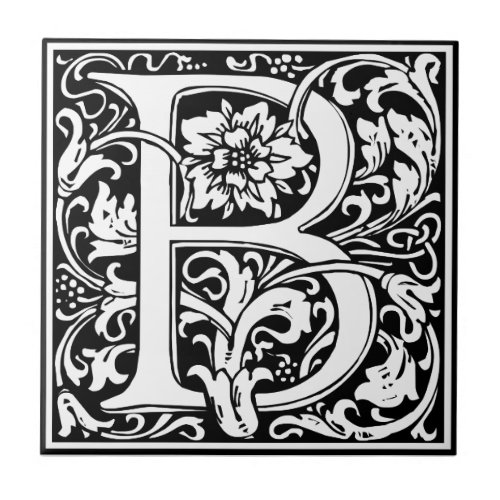 Elegant Vintage Floral Letter B Monogram Tile