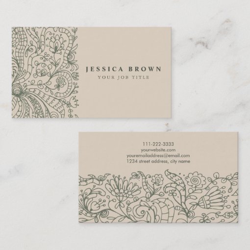 Elegant Vintage Floral line art Business Card Zazzle
