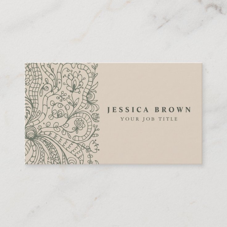 Elegant Vintage Floral line art Business Card Zazzle