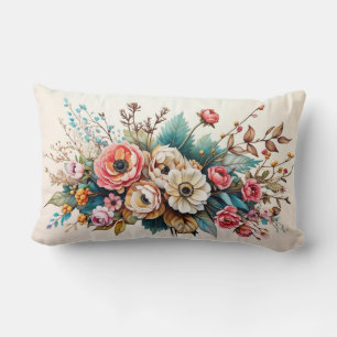 Elegant Vintage Floral Lumbar Pillow – Watercolor