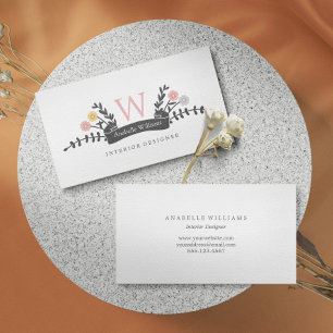 Elegant Vintage Floral Monogram Business Card