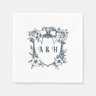 Elegant Vintage Floral & Monogram Crest Wedding Napkins