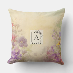 Elegant Vintage Floral Monogram Pillow