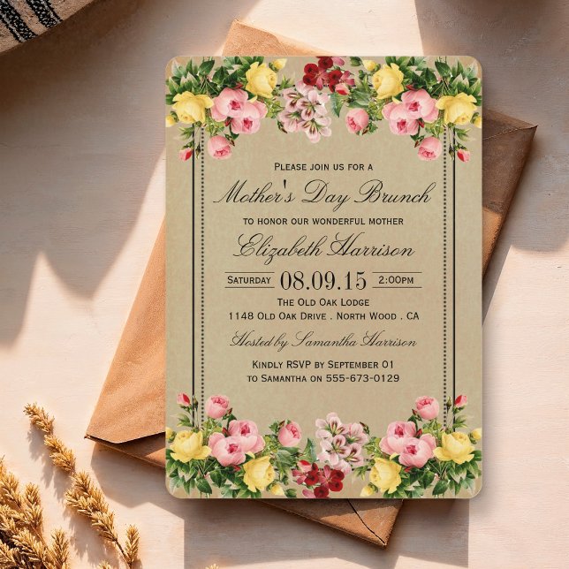 Elegant Vintage Floral Mother's Day Brunch Invitation (Creator Uploaded)